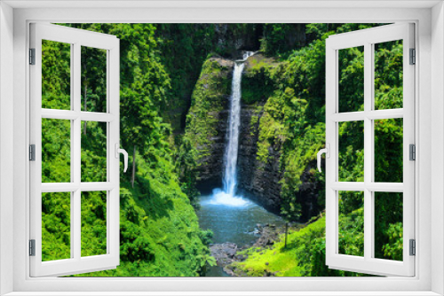 Fototapeta Naklejka Na Ścianę Okno 3D - Stunning view of wild jungle waterfall with pristine water, Sopoaga Tropical Waterfall Samoa close up, Upolu Island, Western Samoa, Oceania