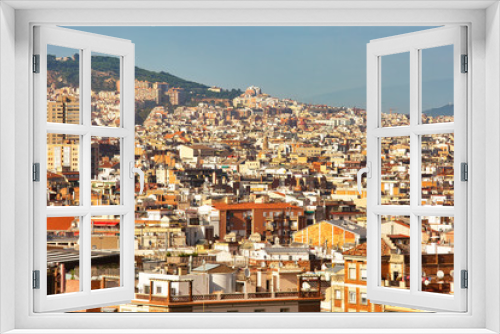 Fototapeta Naklejka Na Ścianę Okno 3D - Aerial view to Barcelona living quarters, urban background