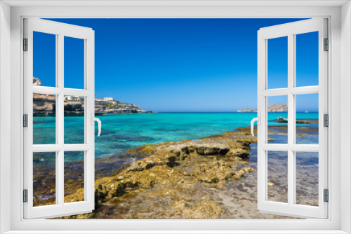 Fototapeta Naklejka Na Ścianę Okno 3D - Ibiza - Cala Comte, Blick von der Cala Escondida über das Meer zur Insel .Illa Conillera
