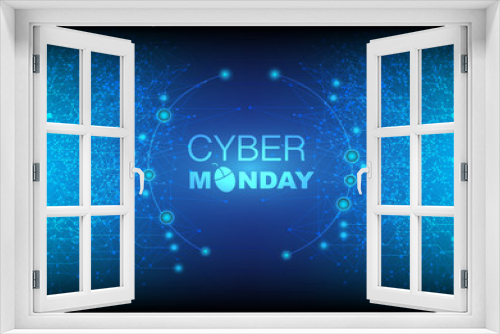 Cyber Monday Wording and mouse clicking with circuits light effect. Abstract digital and technology background. Vector Illustration.
