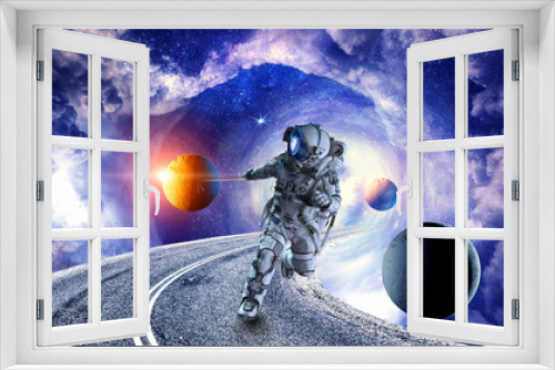 Fototapeta Naklejka Na Ścianę Okno 3D - Spaceman steal planet. Mixed media