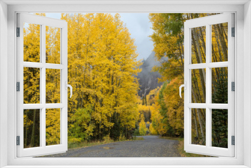 Fototapeta Naklejka Na Ścianę Okno 3D - Winding rural road scenic mountain colorado fall autumn color aspens