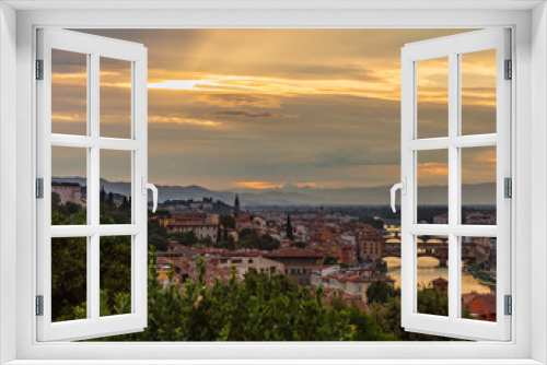 Fototapeta Naklejka Na Ścianę Okno 3D - View of the city of Florence, Italy under sunset, viewed from Piazzale Michelangelo
