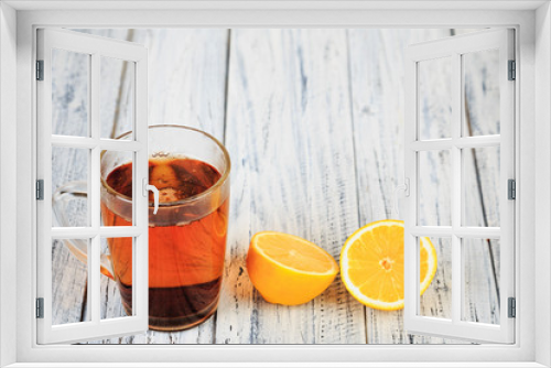 Fototapeta Naklejka Na Ścianę Okno 3D - hot tasty tea and orange