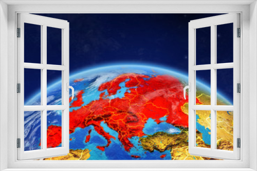 Fototapeta Naklejka Na Ścianę Okno 3D - Europe on planet Earth with country borders and highly detailed planet surface and clouds.