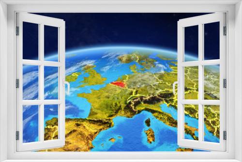 Fototapeta Naklejka Na Ścianę Okno 3D - Belgium on planet Earth with country borders and highly detailed planet surface and clouds.
