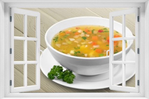 Fototapeta Naklejka Na Ścianę Okno 3D - Vegetable soup on table