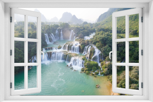 Fototapeta Naklejka Na Ścianę Okno 3D - Aerial view of “ Ban Gioc “ waterfall, Cao Bang, Vietnam. “ Ban Gioc “ waterfall is one of the top 10 waterfalls in the world.