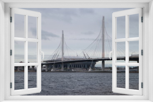 Fototapeta Naklejka Na Ścianę Okno 3D - big cable-stayed bridge on the river