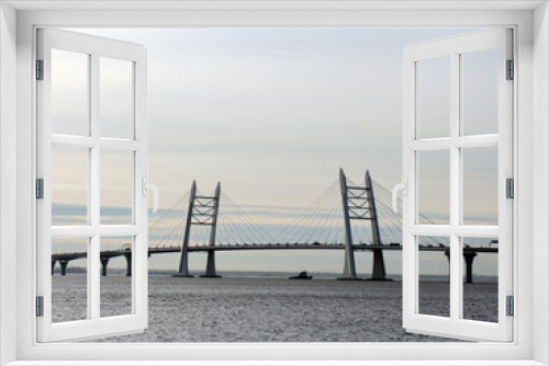 Fototapeta Naklejka Na Ścianę Okno 3D - Seascape with cable-stayed bridge