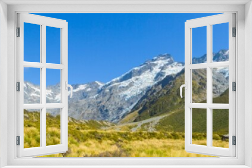Fototapeta Naklejka Na Ścianę Okno 3D - Panorama view of Aoraki Mount Cook National Park, New Zealand, Summertime