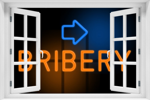 Bribery - orange glowing text with an arrow on dark background