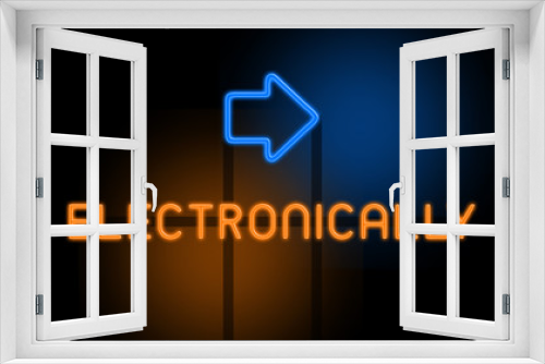 Electronically - orange glowing text with an arrow on dark background
