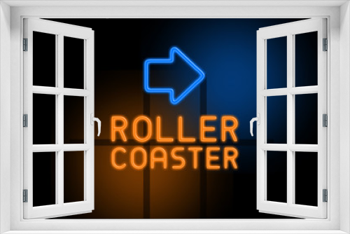Roller Coaster - orange glowing text with an arrow on dark background