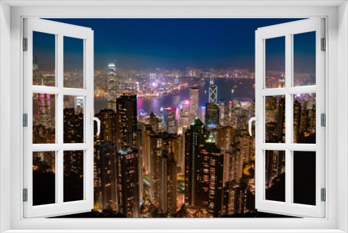 Fototapeta Naklejka Na Ścianę Okno 3D - Night view from Victoria Peak in Hong Kong