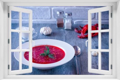 Fototapeta Naklejka Na Ścianę Okno 3D - Borsch. Red soup. Dsh of Slavic, Russian, Ukrainian cuisine.