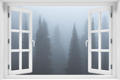 Fototapeta Naklejka Na Ścianę Okno 3D - misty mountain forest