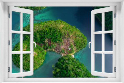 Fototapeta Naklejka Na Ścianę Okno 3D - Aerial view of Sugba lagoon. Beautiful landscape with blue sea lagoon, National Park, Siargao Island, Philippines