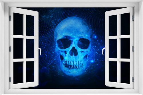 Fototapeta Naklejka Na Ścianę Okno 3D - Artistic Evil Smog Devil Skull on a Cyan network Background