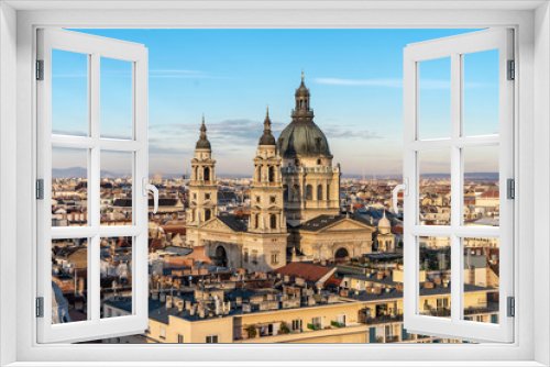 Fototapeta Naklejka Na Ścianę Okno 3D - Saint Stephen Basilica in Budapest, Hungary aerial view as seen from Budapest Eye ferris wheel