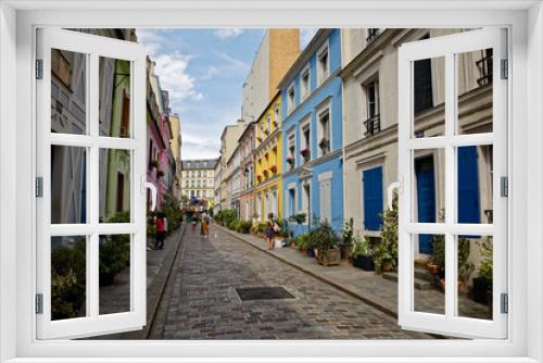 Fototapeta Naklejka Na Ścianę Okno 3D - Rue Crémieux, Paris, France - July 5, 2018: Rue Cremieux in the 12th Arrondissement is one of the prettiest residential streets in Paris.