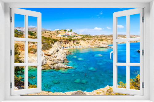 Fototapeta Naklejka Na Ścianę Okno 3D - Panorama of beautiful sea coast and beach in Ammopi village on Karpathos island, Greece