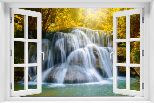 Fototapeta Naklejka Na Ścianę Okno 3D - Beautiful waterfalls in the middle of the forest, resulting in complete ecological system of the forest, nature park and outdoor in summer season.