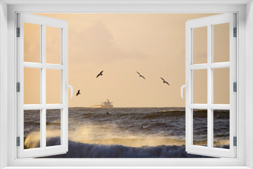 Fototapeta Naklejka Na Ścianę Okno 3D - Seagulls Fly Above Crashing Waves