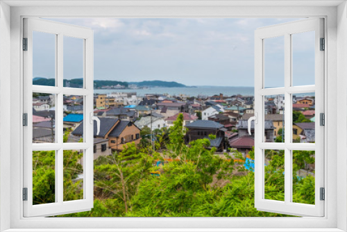 Fototapeta Naklejka Na Ścianę Okno 3D - Wide angle view over the city and bay of Kamakura Japan