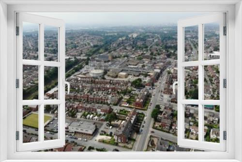 Fototapeta Naklejka Na Ścianę Okno 3D - Typical UK Town aerial photo showing rows of houses, roads, parks and communal area