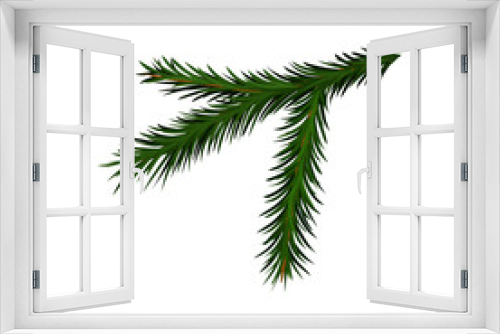 Fototapeta Naklejka Na Ścianę Okno 3D - Green branch of spruce or pine tree with short needles. Traditional Christmas plant. Flat vector design