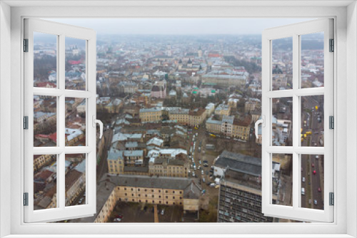Fototapeta Naklejka Na Ścianę Okno 3D - european city in mist weather. birds eye view