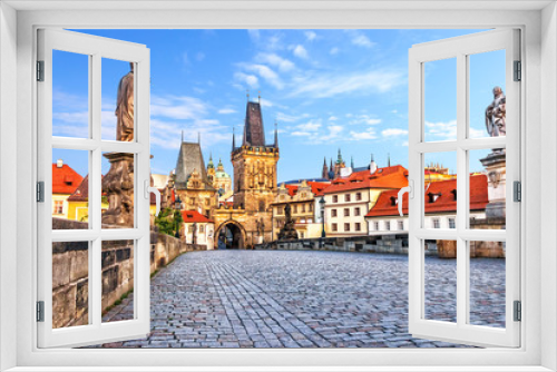 Famous Charles Bridge over the Vltava river in Prague, Czech Rep