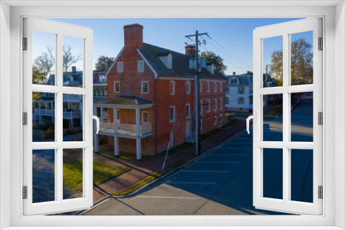 Fototapeta Naklejka Na Ścianę Okno 3D - Aerial view of main street downtown brick historic house real estate of colonial chestertown near annapolis situated on the chesapeake bay with the chester river