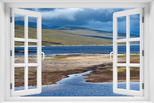 Fototapeta Naklejka Na Ścianę Okno 3D - Blick über Loch Shin bei Ebbe, Schottisches Hochland