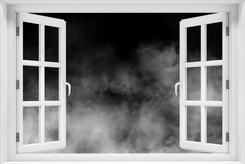 Fototapeta Naklejka Na Ścianę Okno 3D - White fog and mist effect on black stage studio showcase room background.