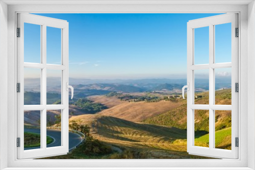 Fototapeta Naklejka Na Ścianę Okno 3D - Morning panoramic view at the countryside near Volterra in Italian Tuscany