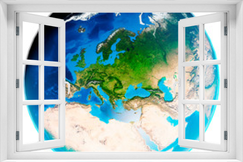 Fototapeta Naklejka Na Ścianę Okno 3D - 3d illustration of our planet Earth with shadows and without clouds isolated on white background. Scenic view of Europe continent from space. Elements of this image furnished by NASA.