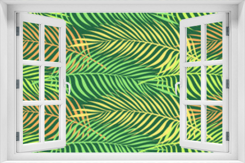 Fototapeta Naklejka Na Ścianę Okno 3D - Pretty floral seamless pattern with green tropic palm leaves