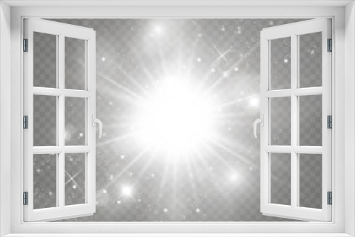 Fototapeta Naklejka Na Ścianę Okno 3D - White glowing light.Vector transparent sunlight special lens flare effect. Bright beautiful star. Light from the rays.
