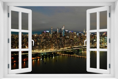 Fototapeta Naklejka Na Ścianę Okno 3D - Manhatten Aerial View Night Hudson 
