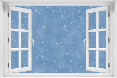 Blue abstract banner with blurred snow for winter, Christmas and New Year decorations.