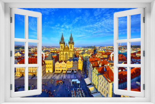 Fototapeta Naklejka Na Ścianę Okno 3D - Prague, Czech Republic. Central square Staromestska, Church