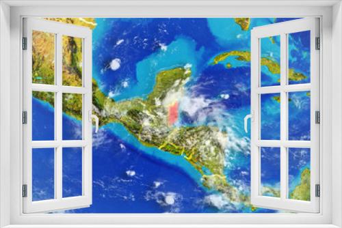 Fototapeta Naklejka Na Ścianę Okno 3D - Belize from space on model of planet Earth with country borders. Extremely fine detail of planet surface and clouds.