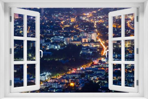 Fototapeta Naklejka Na Ścianę Okno 3D - View cityscape over the city center of Chiang mai,Thailand at twilight night.
