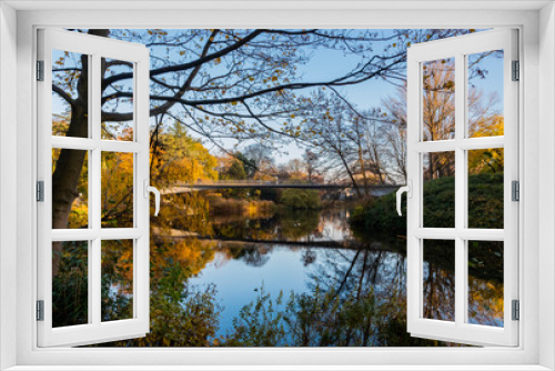 Fototapeta Naklejka Na Ścianę Okno 3D - Autumn In Hamburg Park With Lake Reflection
