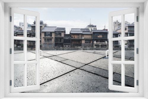 Fototapeta Naklejka Na Ścianę Okno 3D - Panoramic skyline and modern buildings with empty road in Kyoto
