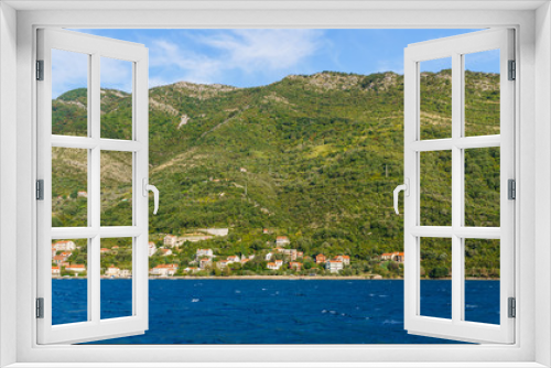 Fototapeta Naklejka Na Ścianę Okno 3D - Beautiful view of the water, the Montenegrin landscape. Summer panoramic view of the Kotor Bay. September2018