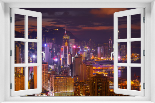 Fototapeta Naklejka Na Ścianę Okno 3D - night cityscape lighting building in hong kong