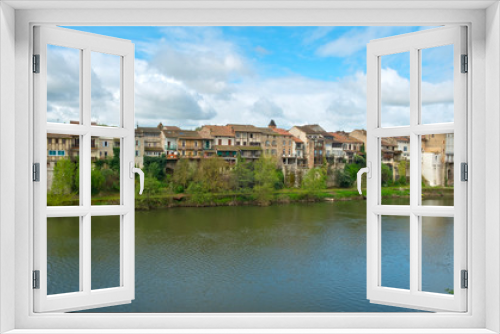 Picturesque old houses above the Lot River in the centre of  Villeneuve-sur-Lot, Lot-et-Garonne, France